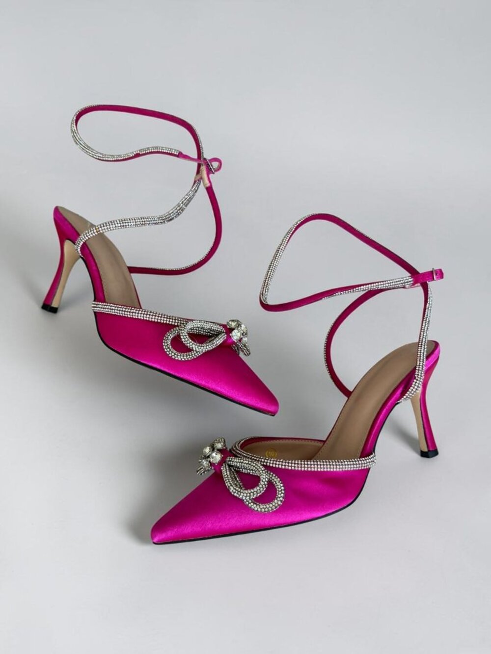 PINK Silver Jeweled Bow Ankle Strap Heels Size 10